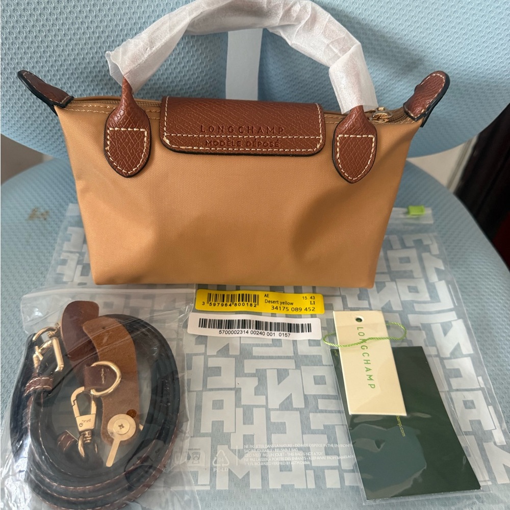 Longchamp Mini Top-Handle Tote in Desert Yellow and Brown - Picture 2 of 3